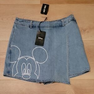 Disney Denim Skort with Mickey Outline Wrap Front Sz S NWT